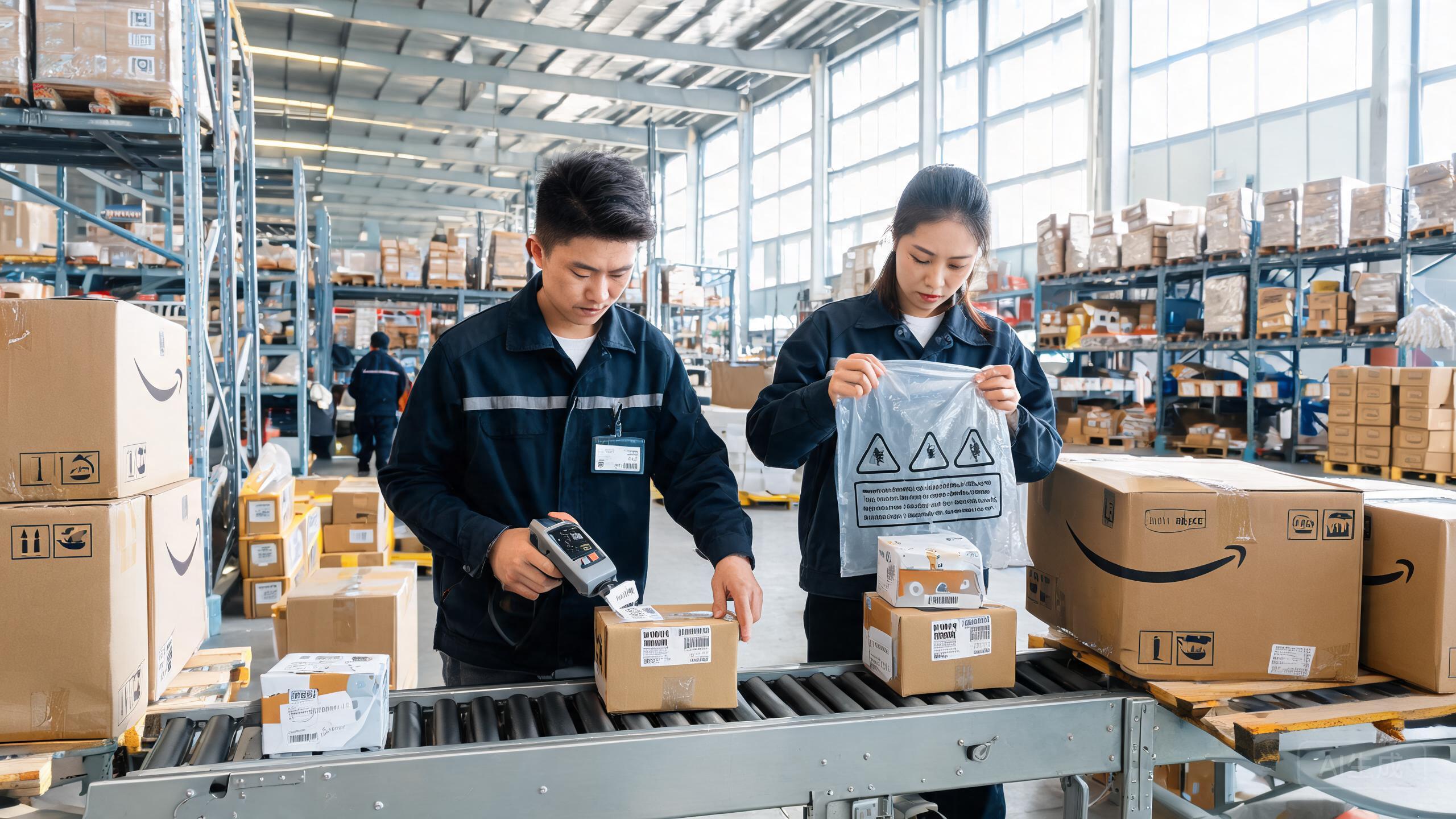 China sourcing scene related to Amazon Fba Prep Requirements: a professional photo showing real products, people and logistics relevant to this sourcing topic, no text overlay