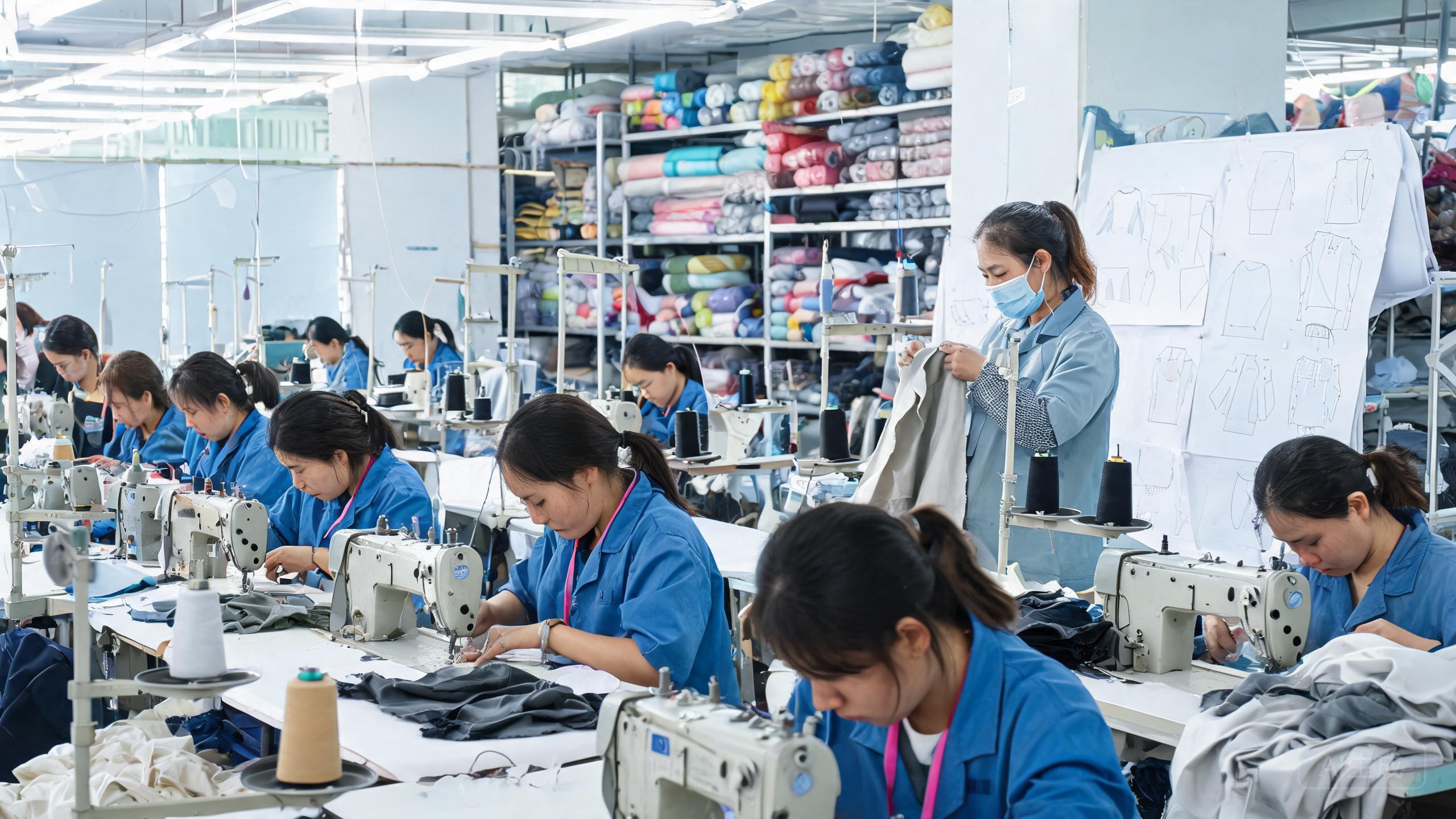 China sourcing scene related to Apparel Oem China: a professional photo showing real products, people and logistics relevant to this sourcing topic, no text overlay
